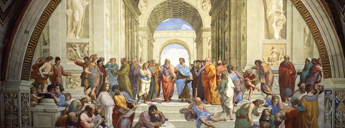 Great thinkers from classical antiquity gather, share ideas and learn from one another.